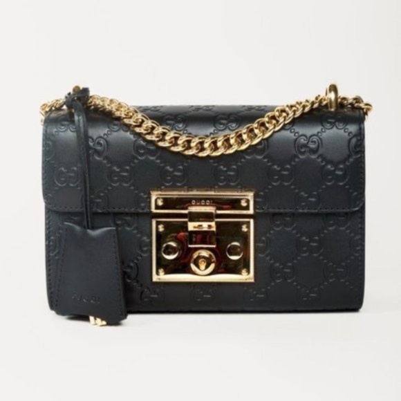 Gucci Handbags - Gucci Small Black Leather Guccissima GG Padlock Bag